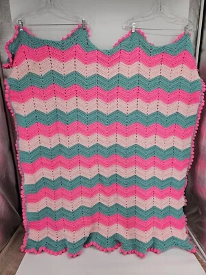 Cobertor de malha manual azul rosa ziguezague 50 X 50 - Imagem 1 de 4