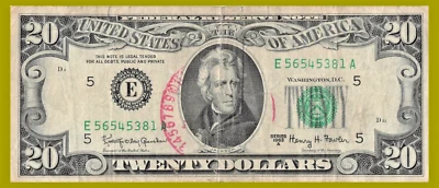 1963 A US $20 Federal Reserve Note Richmond Seal A Run Serial Number E56545381A - Image 1 of 4