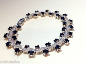 NEW! 7½" Sterling Silver Natural Sapphire/CZ Bracelet 13.76 ct - Picture 1 of 9