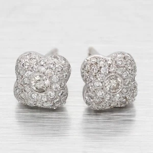 Vintage 1.00ctw Diamond Cluster Floral Clover Stud Earrings - 14k White Gold - Picture 1 of 6