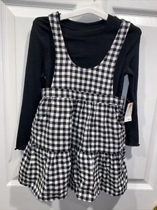 Girls Long Sleeve Tiered Dress With Pockets Black/White Check - Cat & Jack 4T - Picture 1 of 2