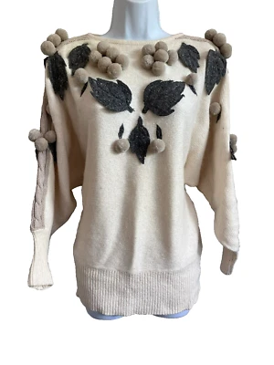 Suéter Vintage G. Londo Talla M Marfil Manga Larga Pom Pom Mezcla Seda Foto 1 de 4
