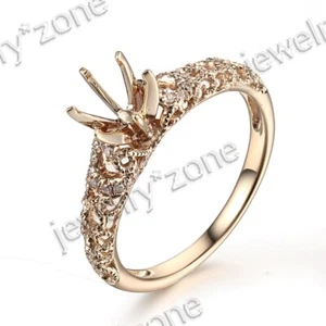 Solid 18k Yellow Gold SI Diamond 6-6.5mm Round Semi Mount Filigree Wedding Ring - Picture 1 of 9