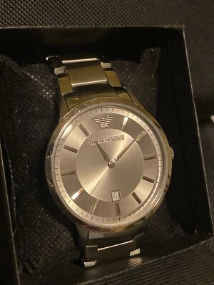 EMPORIO ARMANI All Steel Presidential Date Watch Men’s 44MM NEW Battery 245$ RRP - Image 1 of 4