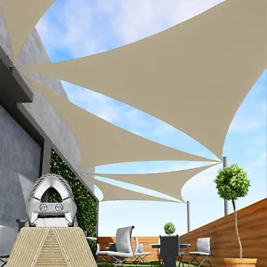 25/26/27ft Sand Equilateral Triangle Outdoor Steel Cable Sun Shade Sail 260GSM - Picture 1 of 8