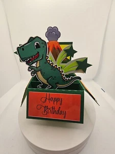 Handmade pop up box birthday card/ dinosaur - Picture 1 of 6