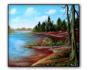 Original Acrylic Landscape Painting 12x14" SANDY SHORE Wall Art - Picture 1 of 6