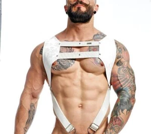 MOB DNGEON Crop Top Harness With C-Ring Leather-Look White Camo DMBL08 B6 - Bild 1 von 5