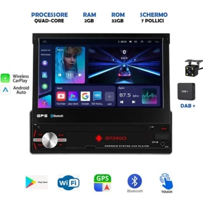 AUTORADIO ANDROID 1DIN SCOMPARSA STEREO AUTO 7" DAB+ WIFI CARPLAY ANDROID AUTO - Immagine 1 di 4