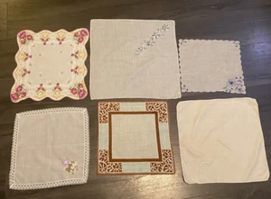 6 Vintage Linen Cotton Hankies Embroidered Delicate Floral Lace Monogram K MCM - Picture 1 of 8