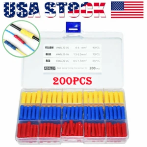 200X Crimp Butt Terminal Kit Insulated Straight Cable Electrical Wire Connectors - Picture 1 of 12