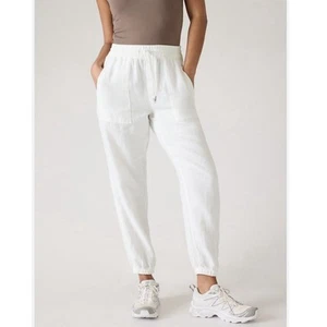 Athleta Retreat Linen High Rise Jogger Pants White Summer Vacation Travel Sz 10 - Picture 1 of 12