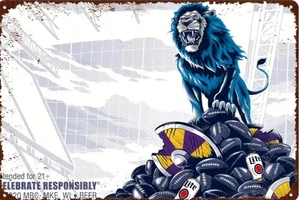MILLER LITE BEER METAL TIN SIGN DETROIT LIONS VS VIKINGS FOOTBALL MAN CAVE ART - Picture 1 of 1