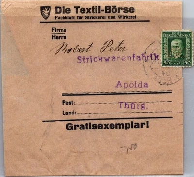 GOLDPATH: Czechoslovakia newspaper wrapper to Germany CV872_P10 - Image 1 of 2