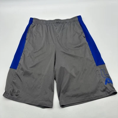 安德玛 Heat Gear 运动短裤 青少年 男孩 XL 灰色和蓝色口袋 #36981 — 第 1/4 张图片