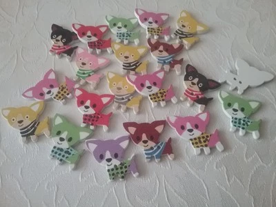 Knöpfe, Kätzchen, (K228), Holz, weiß mit mehrfarbigem Druck, 25 X 25mm, 20 Stück - Bild 1 von 4