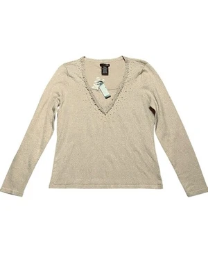 Suéter tejido East 5th pequeño para mujer con cuentas doradas doradas metálicas fiesta navideña Foto 1 de 4