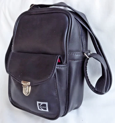 Vintage Kodak Camera Bag Black Faux Leather Shoulder Case Red Lining - Image 1 of 4
