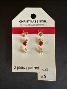 Weihnachten Urlaub Ohrringe 3 Paar Rentier Ohrstecker Ohrstecker rot klar Perle - Bild 1 von 4