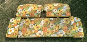 Cojines de banco planeador exterior vintage retro MCM edad atómica MOD flores Lawnlite - Imagen 1 de 17