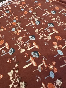 MUSHROOMS ~ STRETCH Poly Jersey Knit Joanns FABRIC 5 YARDS 60" W Orange Blue Gra - Picture 1 of 7