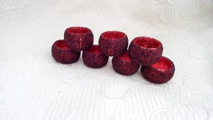 Set Of 7 Deep Red Beaded Napkin Rings 1.25" W X1.5" Diam Foil Centers Well Made - Picture 1 of 2