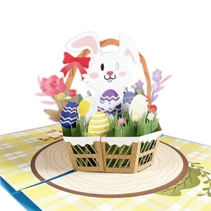 3D Pop-Up Bunny Flower Basket Easter Cute Animal Greeting Cards with Envelope - Picture 1 of 8