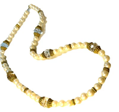 "Collar de colección bisutería cristal imitación perla hilo blanco tono dorado 31""" Foto 1 de 4