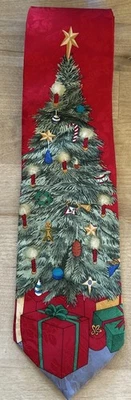 Corbata de cuello de vacaciones Wembley seda clásica árbol de Navidad rojo verde vintage EE. UU. Foto 1 de 4