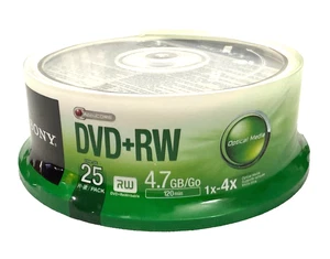 Paquete de 25 discos DVD regrabables Sony DVD+RW 4x logotipo marca 4,7 GB - 25DPW47SP - Imagen 1 de 19