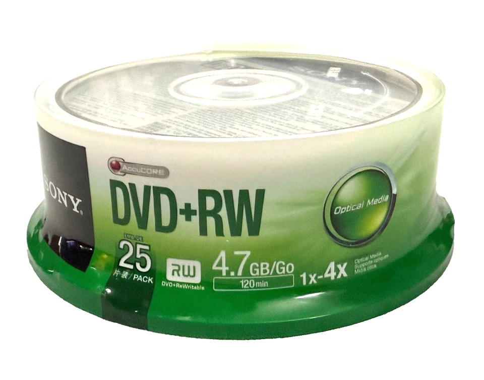 25 pk SONY Blank DVD+RW 4x Logo Branded 4.7GB Rewritable DVD Disc - 25DPW47SP - Image 1 of 4