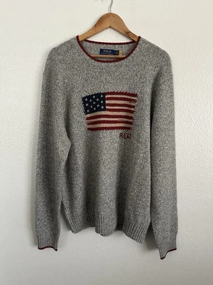 Polo Ralph Lauren Marled Flag Wool Knit Sweater Nordic Preppy Bear Motif Size XL - Image 1 of 4