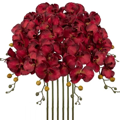 6PCS 32" Artificial Orchid Stems Red Butterfly Orchid Faux Phalaenopsis Flowe... - Image 1 of 4