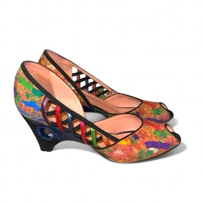 Tacones de cuña vintage Casprini Italia colorido arte corcho punta abierta recortado | 401/2 EU Foto 1 de 4