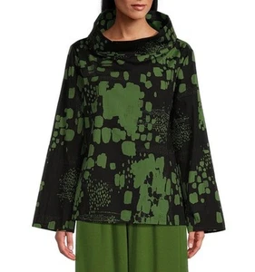 Blusa Bryn Walker L Etta Popelina Estampada Verde Arte Ropa Algodón Orgánico Lagenlook - Imagen 1 de 9
