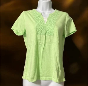 Women Basic Editions Green Short Sleeve Pullover Cotton Shirt Sz S - Picture 1 of 9
