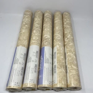 5 NOS VTG Wallpaper Rolls WALLCOVERINGS  20.5” X 11 Yd Flowers Tan Pattern 31112 - Picture 1 of 7