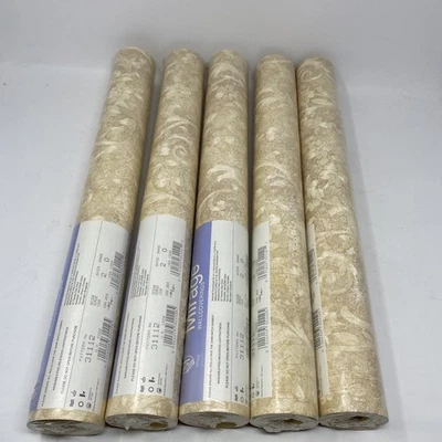 5 NOS VTG Wallpaper Rolls WALLCOVERINGS  20.5” X 11 Yd Flowers Tan Pattern 31112 - Image 1 of 4