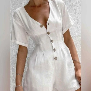 NWT REVOLVE & ANTHROPOLOGIE lovers COMMENSE linen cotton ROMPER XS - Picture 1 of 11