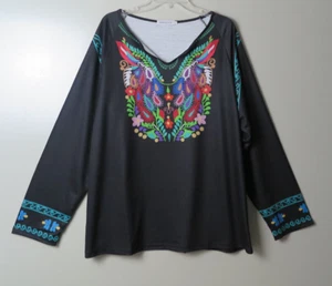 NWOT MISSLOOK Black Vibrant Floral Accenting Cotton Blend Tunic Size 2XL - Picture 1 of 4