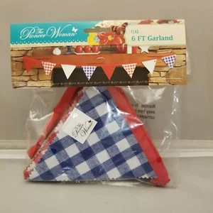4th JULY Pioneer Woman 6 ft Flag Pennant Garland Red White Blue - Picture 1 of 3