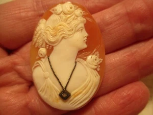 XL Hand Carved Shell Cameo W/Habille Necklace. ''Tiny Hairline Crack On Back." - Picture 1 of 7