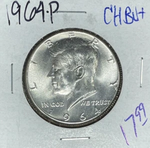 1964-P KENNEDY SILBER HALBER DOLLAR ~ CH/BU+ ~SCHÖNE MÜNZE ~ - Bild 1 von 2