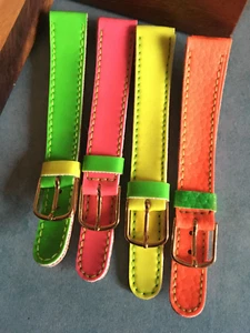 Lot de 4x Bracelets de Montres Rétro Fluo Cuir Boucle Dorée 14 mm 4 Coloris - Foto 1 di 2