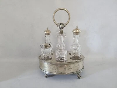 Antique 19th Century Silver Plated Condiment Caddy with Cut Glass Condiment Jars - Image 1 of 4