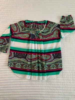 Blusa Milano para mujer, talla M, mangas 3/4, vibrante multicolor, cuello redondo con corbata Foto 1 de 4