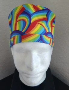 Cotton scrub hat cap Rainbow | Unisex | tie back w/adjustable elastic. - Picture 1 of 3