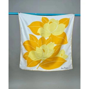 Vintage Jean Dessès Silk Scarf large Yellow Flower Print White Background France - Picture 1 of 10