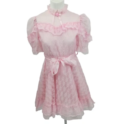 Vestido Vintage Elegante Niña Rosa Encaje Volantes Círculo Talla 12.5 Pradera Cuadrado Baile Foto 1 de 4