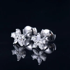 Pendientes de diamantes de marquesa natural y pera tachuelas oro blanco liso 14 K joyería fina - Imagen 1 de 8